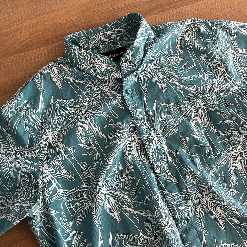 Molokai Surf  Co Short Sleeve Button Down Shirt Mens Size Large Turquoise